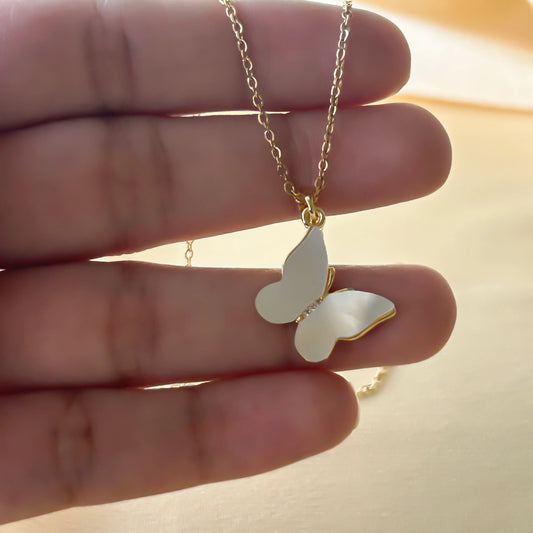 MOP Butterfly Pendant Necklace
