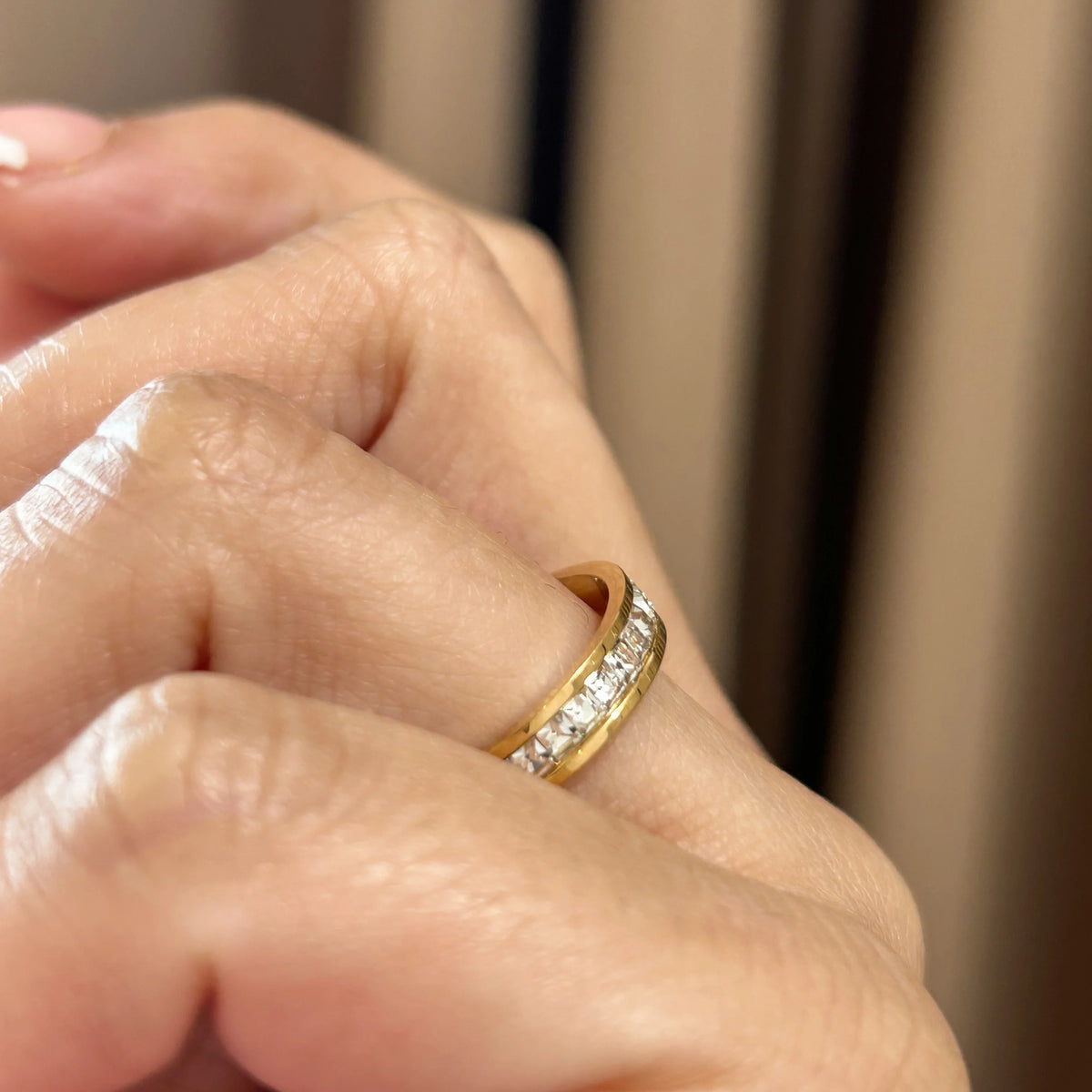 Dual Stone Gold Band Ring