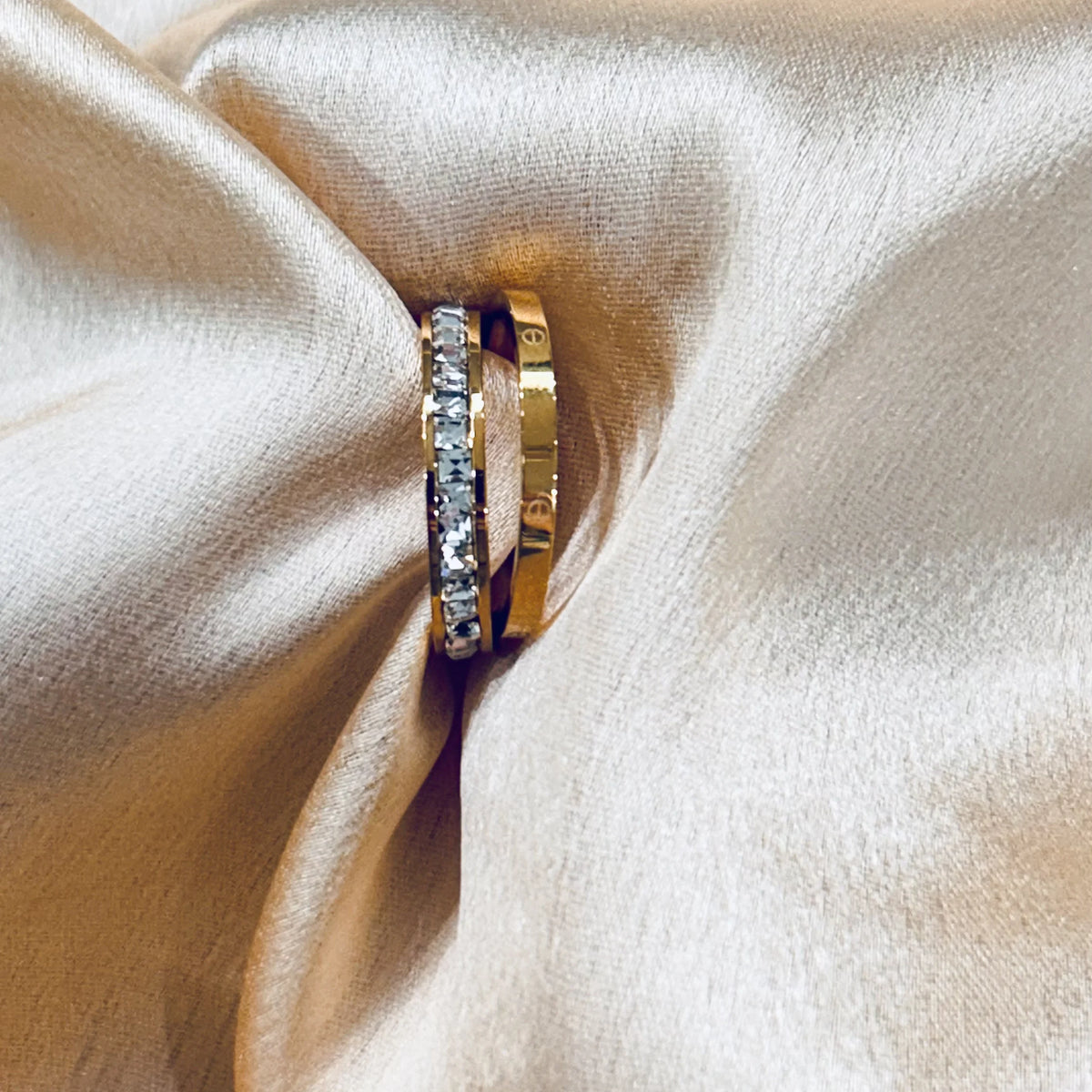 Dual Stone Gold Band Ring
