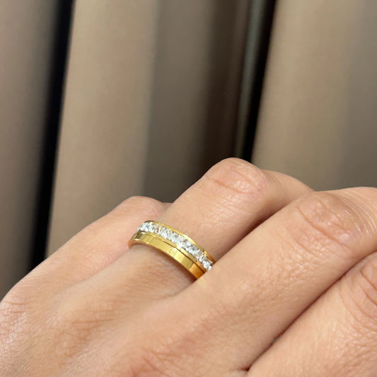 Dual Stone Gold Band Ring
