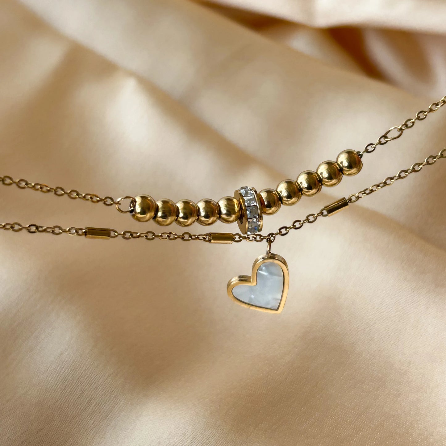 Heart Drop Dual Chain Bracelet