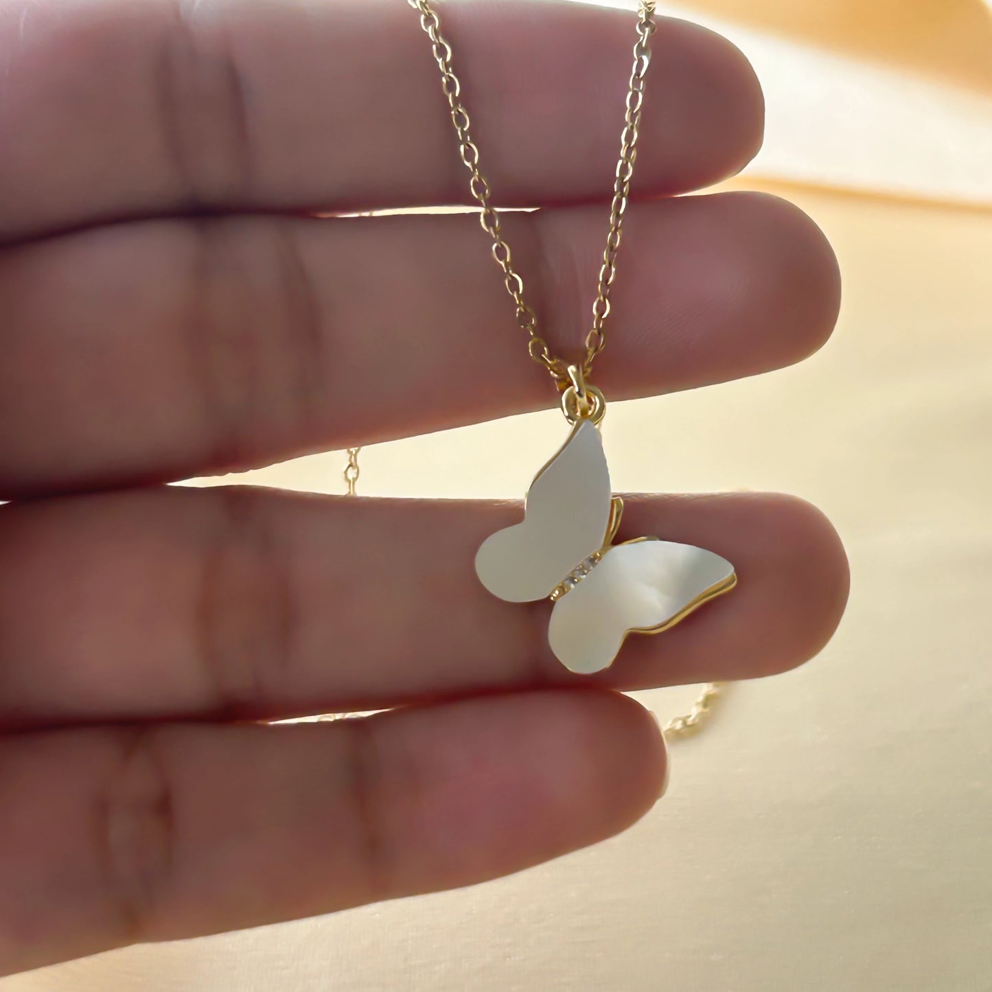 MOP Butterfly Pendant Necklace