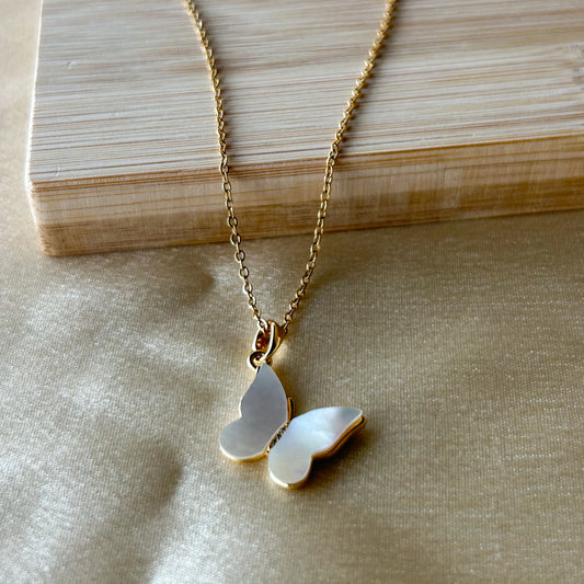 MOP Butterfly Pendant Necklace