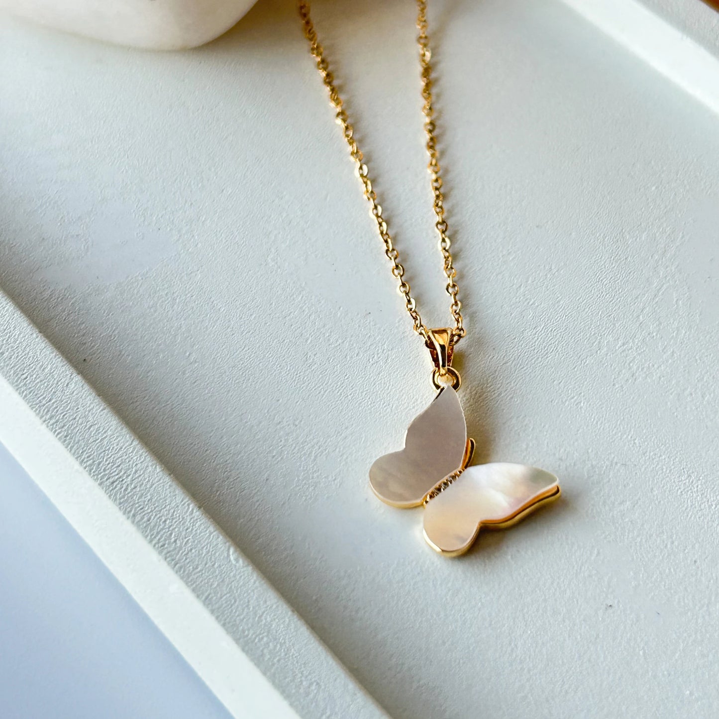 MOP Butterfly Pendant Necklace