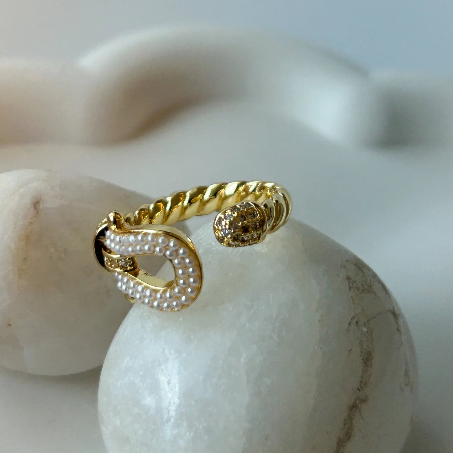 White Beaded Statement Ring