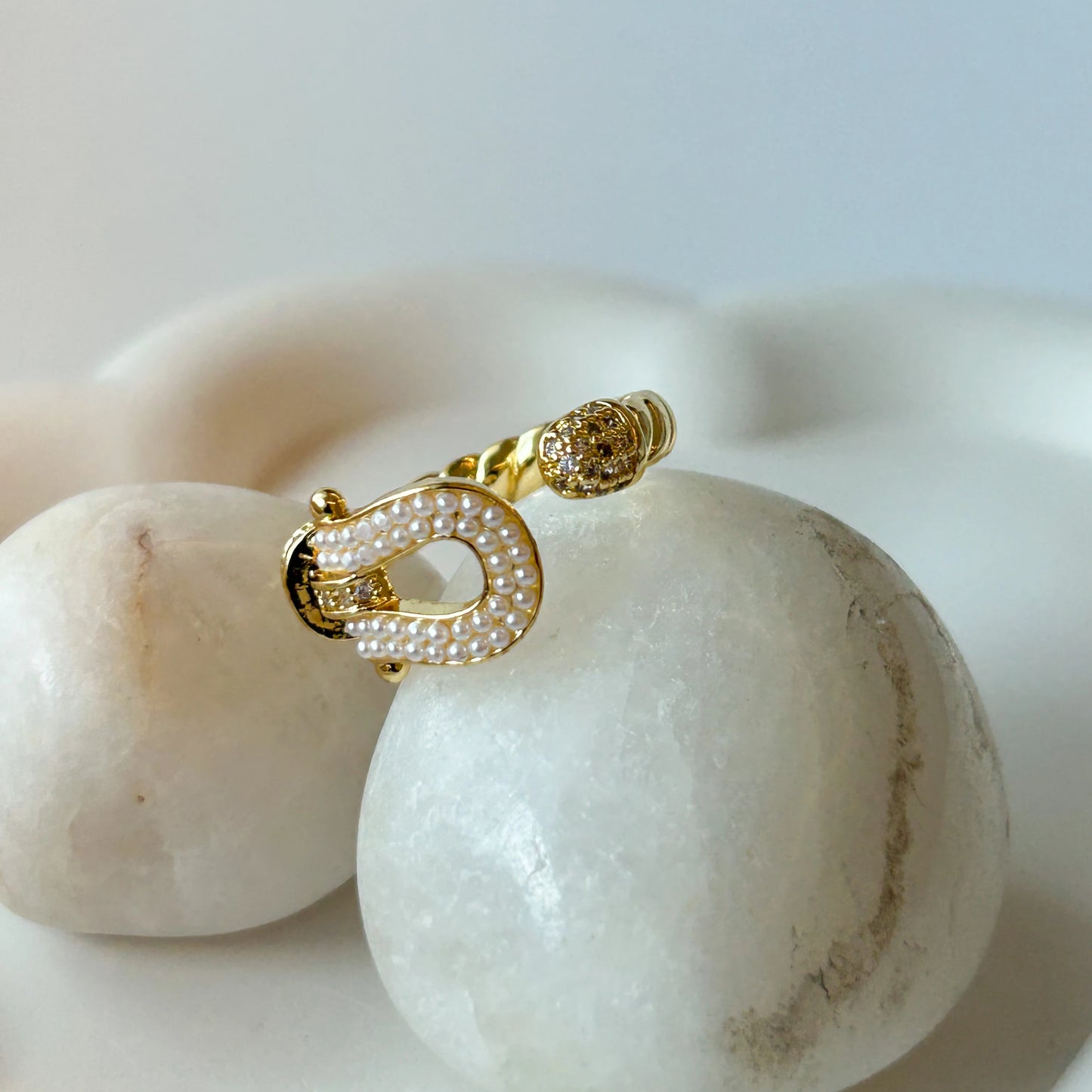 White Beaded Statement Ring