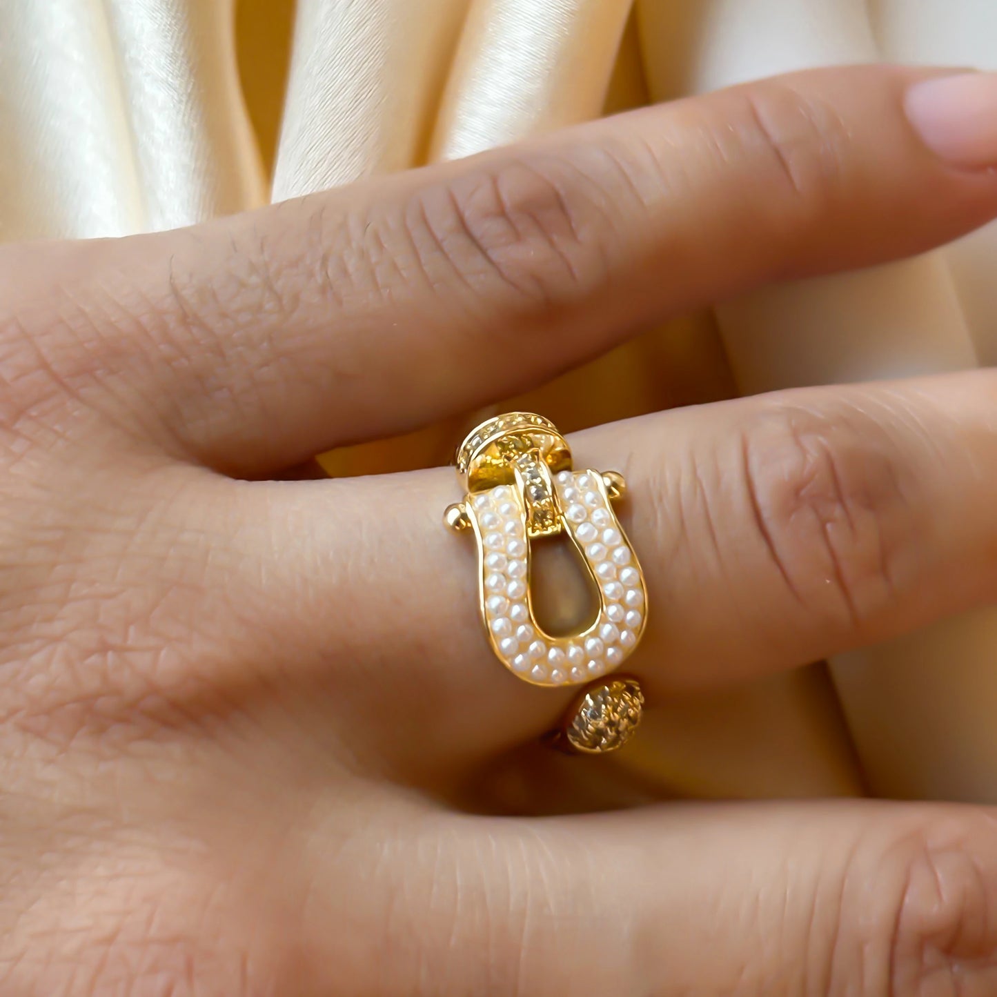 White Beaded Statement Ring